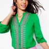 T-Shirts & Tanks | Tops & Blouses-Boden Embroidered Frill Neck Blouse-Rich Emerald RichEmerald