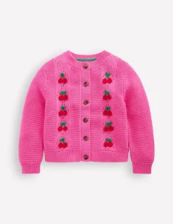 Sweaters & Cardigans-Boden Embroidered Pointelle Cardigan-Rose Petal Pink Cherries RosePetalPinkCherries