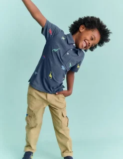 Tops, T-Shirts & Polos-Boden Embroidered Slub Polo Shirt-Multi Dinosaurs MultiDinosaurs