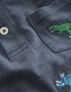 Tops, T-Shirts & Polos-Boden Embroidered Slub Polo Shirt-Multi Dinosaurs MultiDinosaurs