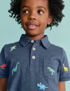 Tops, T-Shirts & Polos-Boden Embroidered Slub Polo Shirt-Multi Dinosaurs MultiDinosaurs