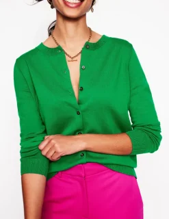 Sweaters & Cardigans-Boden Emilia Cotton Crew Cardigan-Rich Emerald RichEmerald