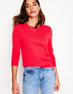 Sweaters & Cardigans-Boden Emilia Cotton Crew Sweater-Camelia Pink CameliaPink