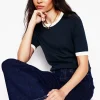 Nightwear & Lougewear | Sweaters & Cardigans-Boden Emilia Cotton Crew T-shirt-Navy, Warm Ivory Navy,WarmIvory