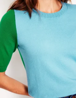 Nightwear & Lougewear | Sweaters & Cardigans-Boden Emilia Cotton Crew T-shirt-Duck Egg Blue / Rich Emerald
