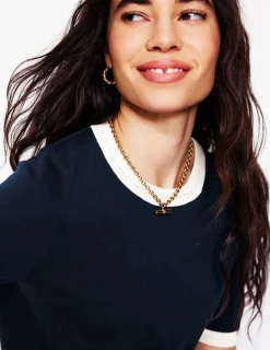 Nightwear & Lougewear | Sweaters & Cardigans-Boden Emilia Cotton Crew T-shirt-Navy, Warm Ivory Navy,WarmIvory