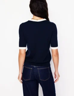 Nightwear & Lougewear | Sweaters & Cardigans-Boden Emilia Cotton Crew T-shirt-Navy, Warm Ivory Navy,WarmIvory