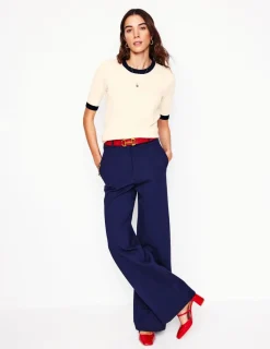 Nightwear & Lougewear | Sweaters & Cardigans-Boden Emilia Cotton Crew T-shirt-Warm Ivory, Navy WarmIvory,Navy