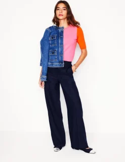 Nightwear & Lougewear | Sweaters & Cardigans-Boden Emilia Cotton Crew T-shirt-Pink Rose / Firecracker Red