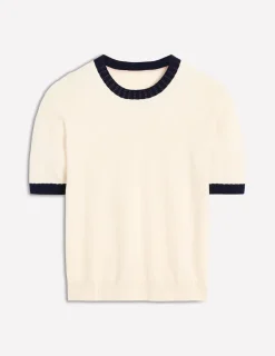 Nightwear & Lougewear | Sweaters & Cardigans-Boden Emilia Cotton Crew T-shirt-Warm Ivory, Navy WarmIvory,Navy
