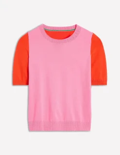 Nightwear & Lougewear | Sweaters & Cardigans-Boden Emilia Cotton Crew T-shirt-Pink Rose / Firecracker Red