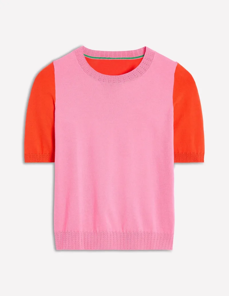 Nightwear & Lougewear | Sweaters & Cardigans-Boden Emilia Cotton Crew T-shirt-Pink Rose / Firecracker Red
