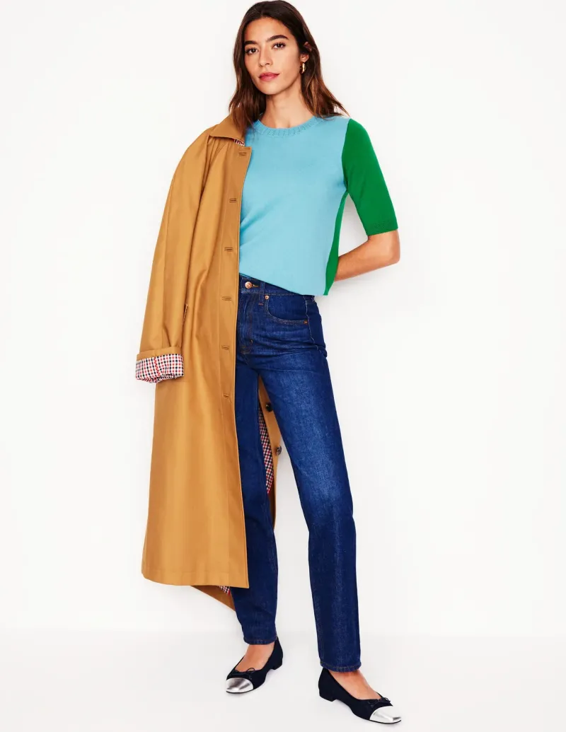 Nightwear & Lougewear | Sweaters & Cardigans-Boden Emilia Cotton Crew T-shirt-Duck Egg Blue / Rich Emerald