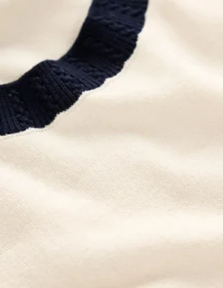 Nightwear & Lougewear | Sweaters & Cardigans-Boden Emilia Cotton Crew T-shirt-Warm Ivory, Navy WarmIvory,Navy