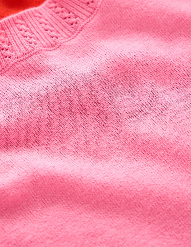 Nightwear & Lougewear | Sweaters & Cardigans-Boden Emilia Cotton Crew T-shirt-Pink Rose / Firecracker Red