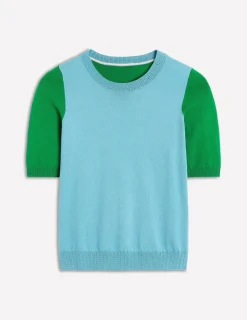 Nightwear & Lougewear | Sweaters & Cardigans-Boden Emilia Cotton Crew T-shirt-Duck Egg Blue / Rich Emerald