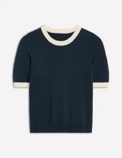 Nightwear & Lougewear | Sweaters & Cardigans-Boden Emilia Cotton Crew T-shirt-Navy, Warm Ivory Navy,WarmIvory