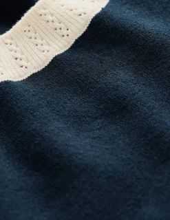 Nightwear & Lougewear | Sweaters & Cardigans-Boden Emilia Cotton Crew T-shirt-Navy, Warm Ivory Navy,WarmIvory