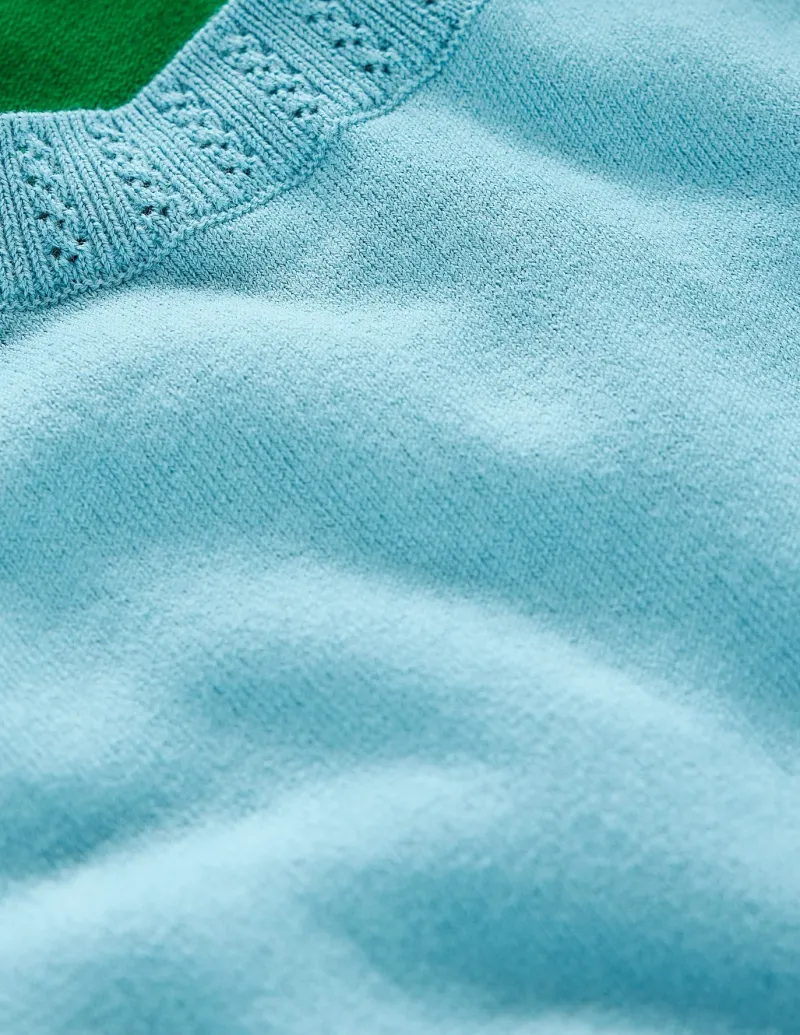 Nightwear & Lougewear | Sweaters & Cardigans-Boden Emilia Cotton Crew T-shirt-Duck Egg Blue / Rich Emerald