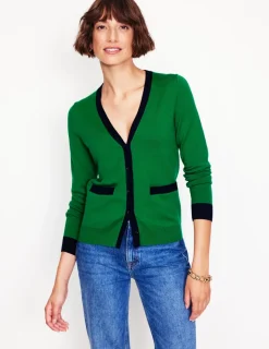 Sweaters & Cardigans-Boden Emilia Cotton V Neck Cardigan-Rich Emerald/Navy RichEmerald/Navy