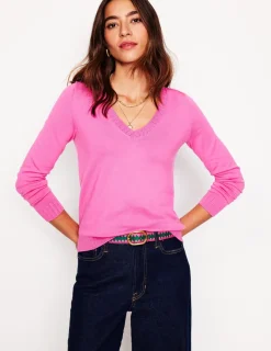 Sweaters & Cardigans-Boden Emilia Cotton V Neck Sweater-Tickled Pink TickledPink