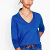 Sweaters & Cardigans-Boden Emilia Cotton V Neck Sweater-Bright Blue BrightBlue