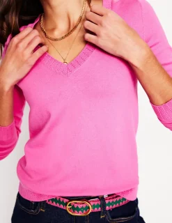 Sweaters & Cardigans-Boden Emilia Cotton V Neck Sweater-Tickled Pink TickledPink