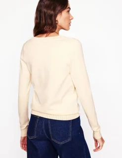 Sweaters & Cardigans-Boden Emilia Cotton V Neck Sweater-Warm Ivory WarmIvory