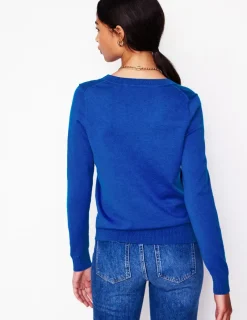 Sweaters & Cardigans-Boden Emilia Cotton V Neck Sweater-Bright Blue BrightBlue