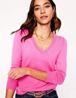 Sweaters & Cardigans-Boden Emilia Cotton V Neck Sweater-Tickled Pink TickledPink