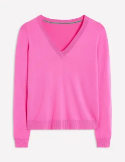 Sweaters & Cardigans-Boden Emilia Cotton V Neck Sweater-Tickled Pink TickledPink