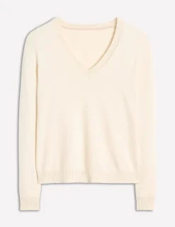 Sweaters & Cardigans-Boden Emilia Cotton V Neck Sweater-Warm Ivory WarmIvory