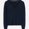 Sweaters & Cardigans-Boden Emilia Cotton V Neck Sweater- Navy