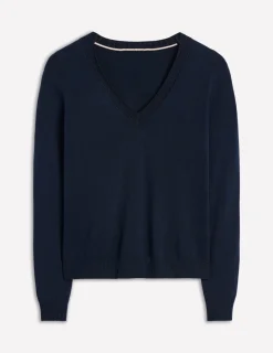 Sweaters & Cardigans-Boden Emilia Cotton V Neck Sweater- Navy