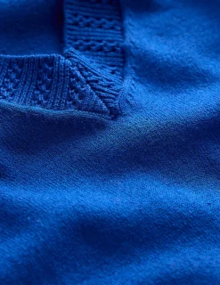 Sweaters & Cardigans-Boden Emilia Cotton V Neck Sweater-Bright Blue BrightBlue