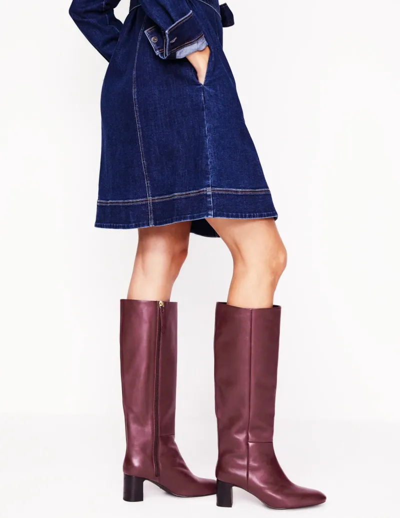 Boots | Heels-Boden Erica Knee High Leather Boots-Oxblood Leather OxbloodLeather