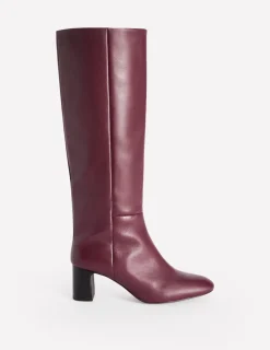 Boots | Heels-Boden Erica Knee High Leather Boots-Oxblood Leather OxbloodLeather