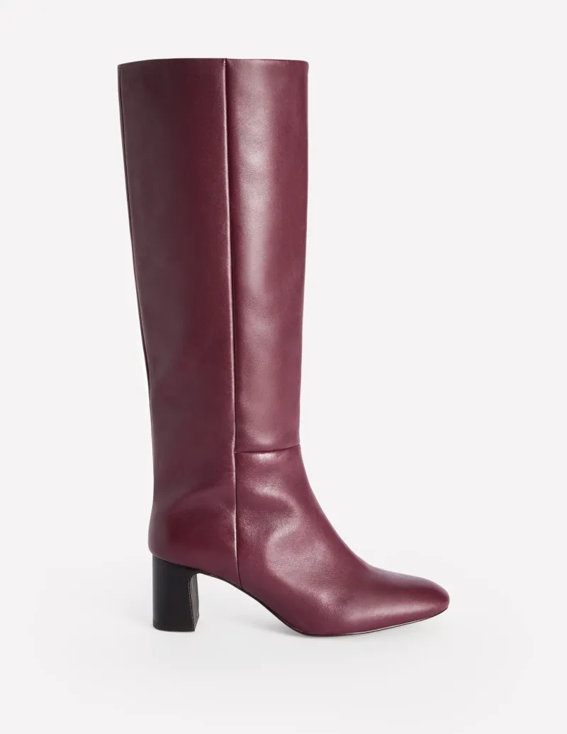 Boots | Heels-Boden Erica Knee High Leather Boots-Oxblood Leather OxbloodLeather