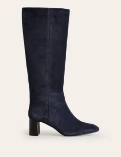 Boots | Heels-Boden Erica Knee High Leather Boots-Navy Suede NavySuede