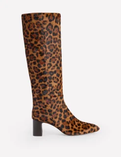 Boots | Heels-Boden Erica Knee High Leather Boots-Dark Classic Leopard DarkClassicLeopard