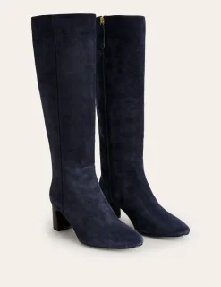 Boots | Heels-Boden Erica Knee High Leather Boots-Navy Suede NavySuede