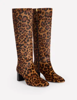Boots | Heels-Boden Erica Knee High Leather Boots-Dark Classic Leopard DarkClassicLeopard