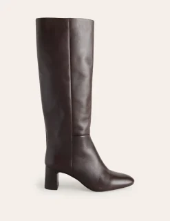 Boots | Heels-Boden Erica Knee High Leather Boots-Chocolate Leather ChocolateLeather