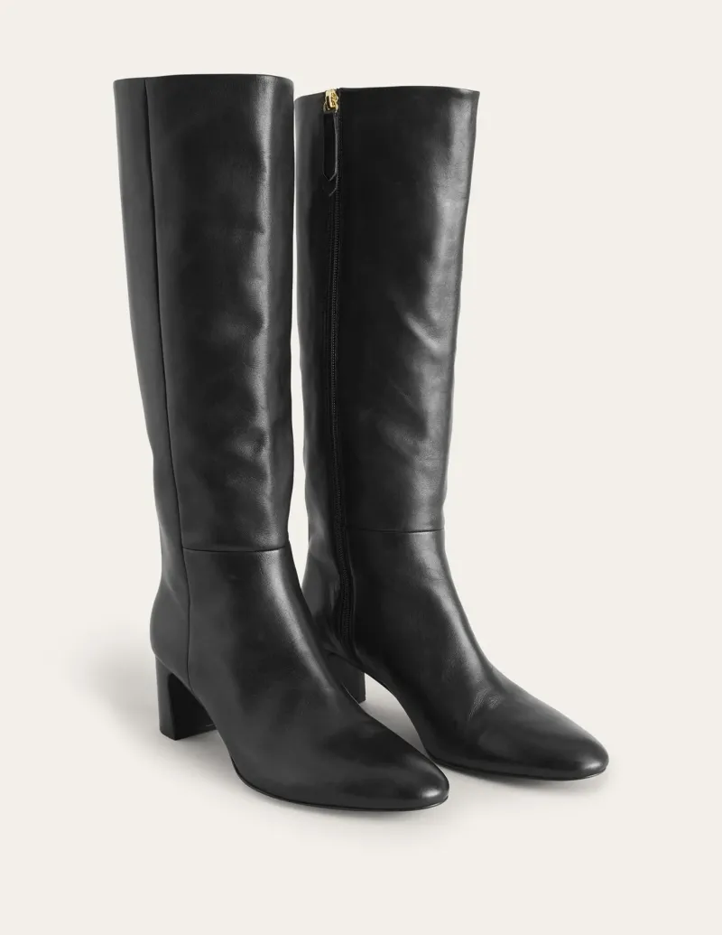 Boots | Heels-Boden Erica Knee High Leather Boots-Black Leather BlackLeather