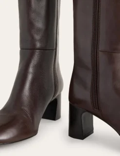 Boots | Heels-Boden Erica Knee High Leather Boots-Chocolate Leather ChocolateLeather