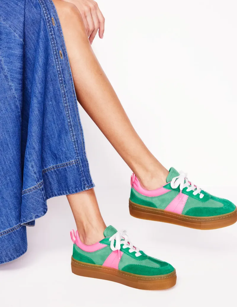 Flats | Nightwear & Lougewear-Boden Erin Flatform Tennis Trainer-Rich Emerald/Festival Pink RichEmerald/FestivalPink