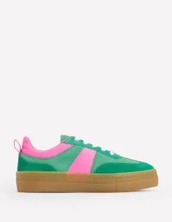 Flats | Nightwear & Lougewear-Boden Erin Flatform Tennis Trainer-Rich Emerald/Festival Pink RichEmerald/FestivalPink