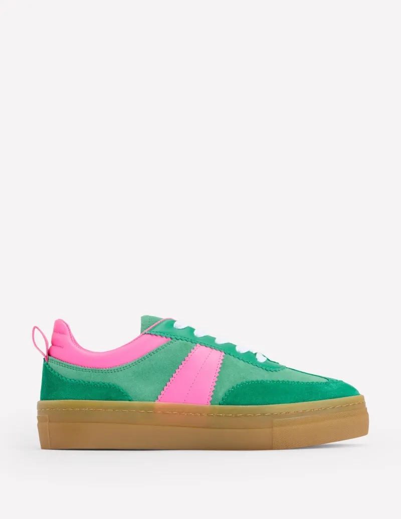 Flats | Nightwear & Lougewear-Boden Erin Flatform Tennis Trainer-Rich Emerald/Festival Pink RichEmerald/FestivalPink