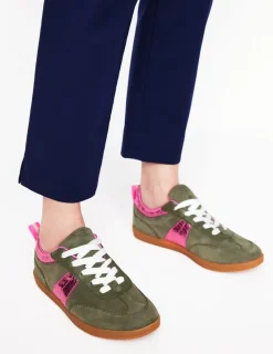 Flats | Nightwear & Lougewear-Boden Erin Retro Tennis Sneakers-Khaki/Bright Pink Khaki/BrightPink