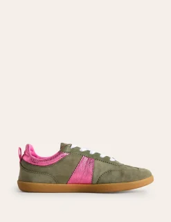 Flats | Nightwear & Lougewear-Boden Erin Retro Tennis Sneakers-Khaki/Bright Pink Khaki/BrightPink